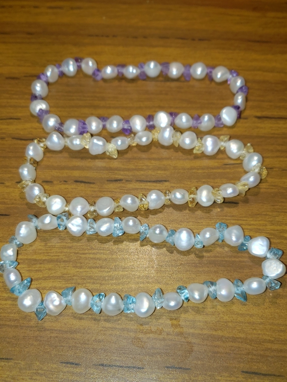 Freshwater Pearl and Blue Crystal Bracelet - Unbranded
